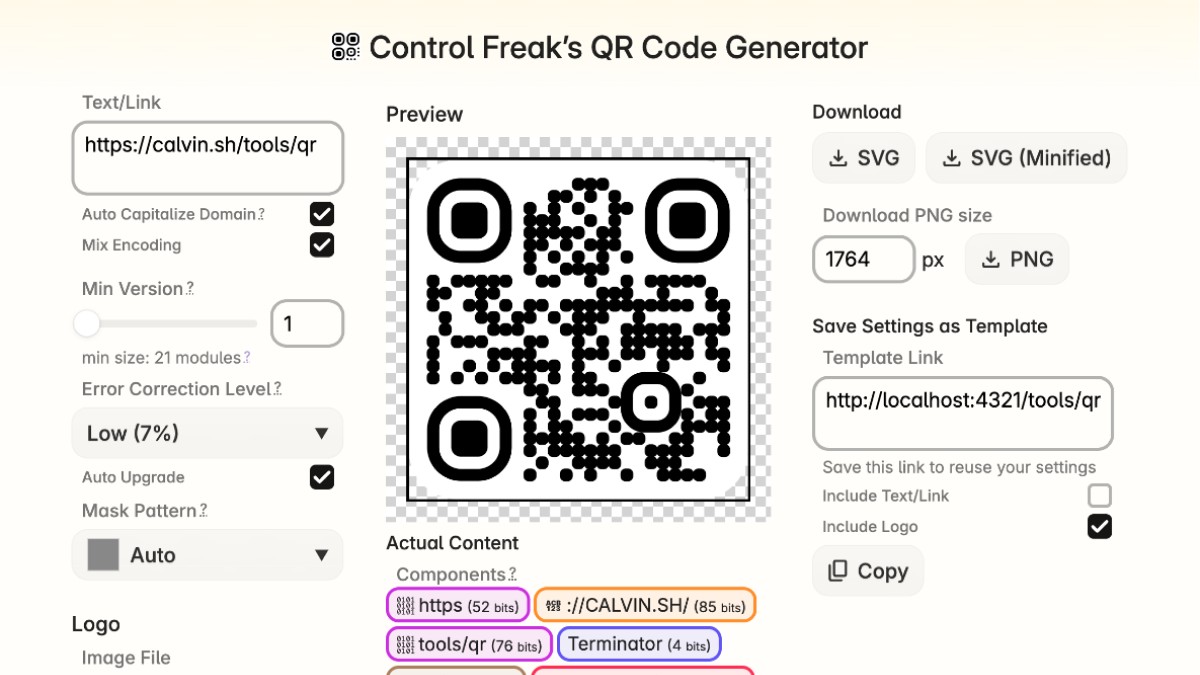 Control Freak’s QR Code Generator